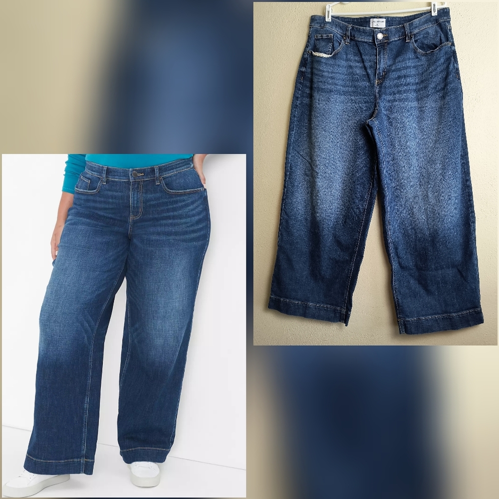 Lane Bryant Size 20 Medium Blue Fit Wide Leg Jeans Whiskering